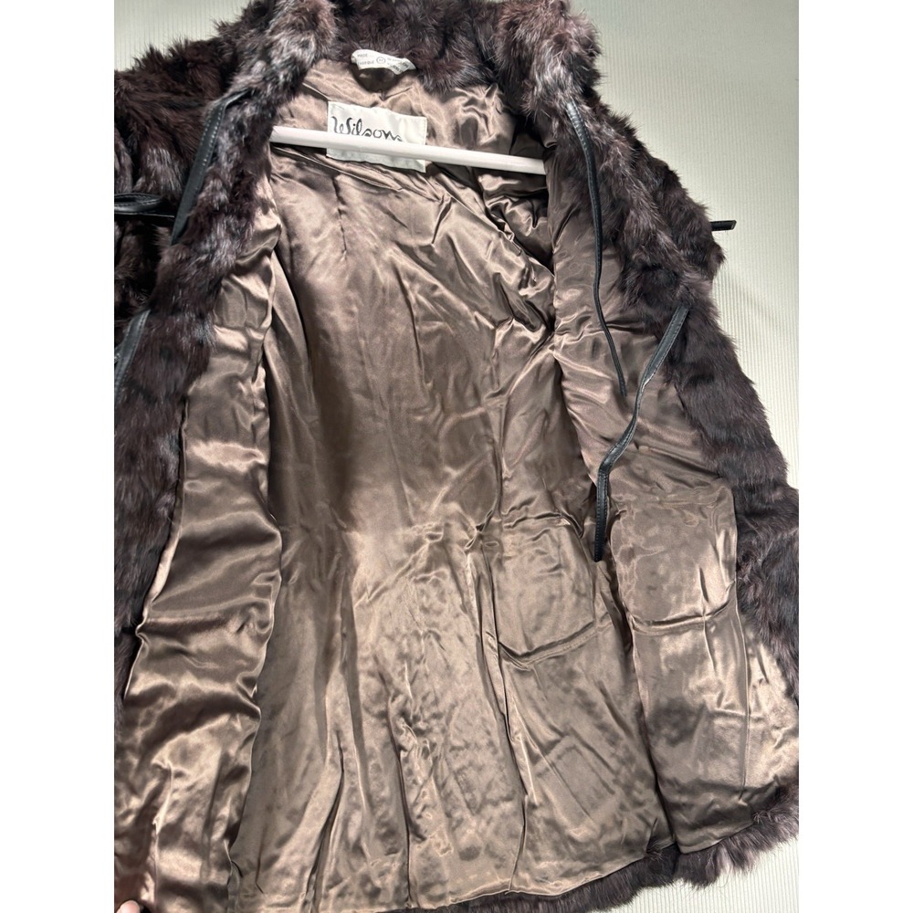 Wilson's Leather Women's Dyed Genuine Rabbit Fur Vest Brown Leather Tie Front M - Picture 7 of 11